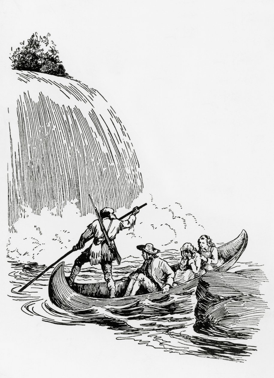 Les personnages principaux dans un canoë près d