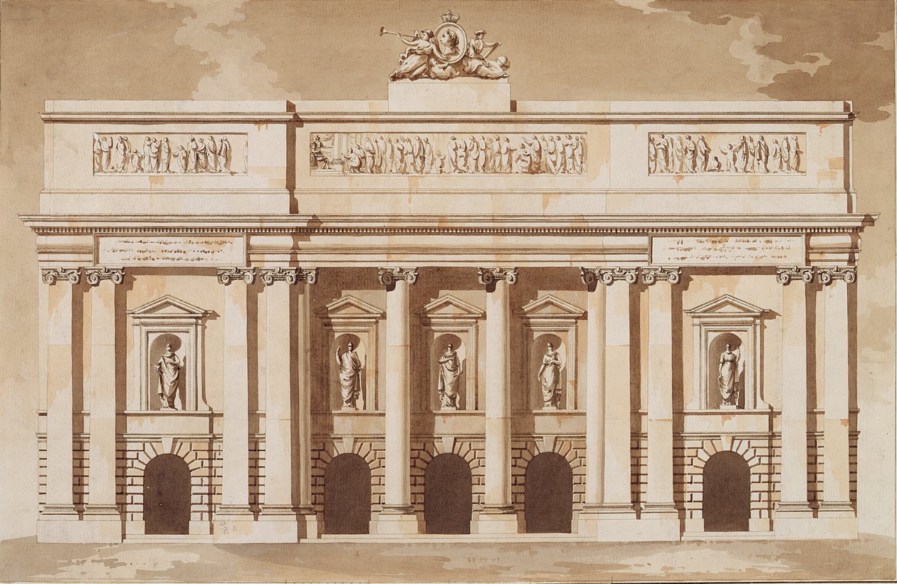 Élévation pour la façade ouest de la Chambre du Parlement, Dublin, vers 1787 - James Gandon