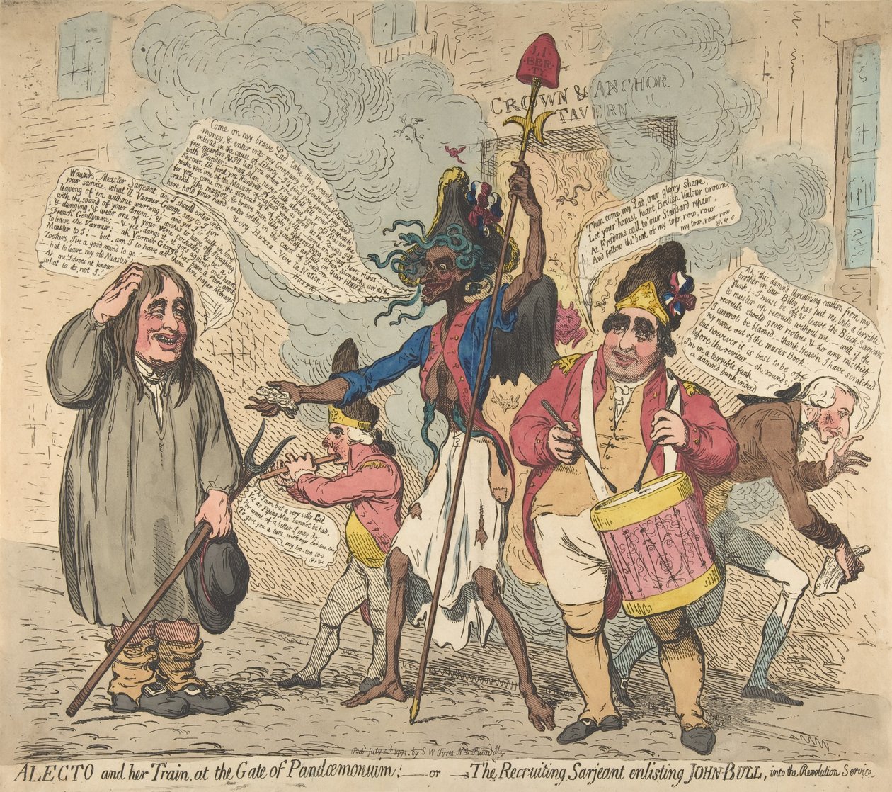 Alecto et son train, à la porte de Pandaemonium : ou le sergent recruteur, 4 juillet 1791 - James Gillray