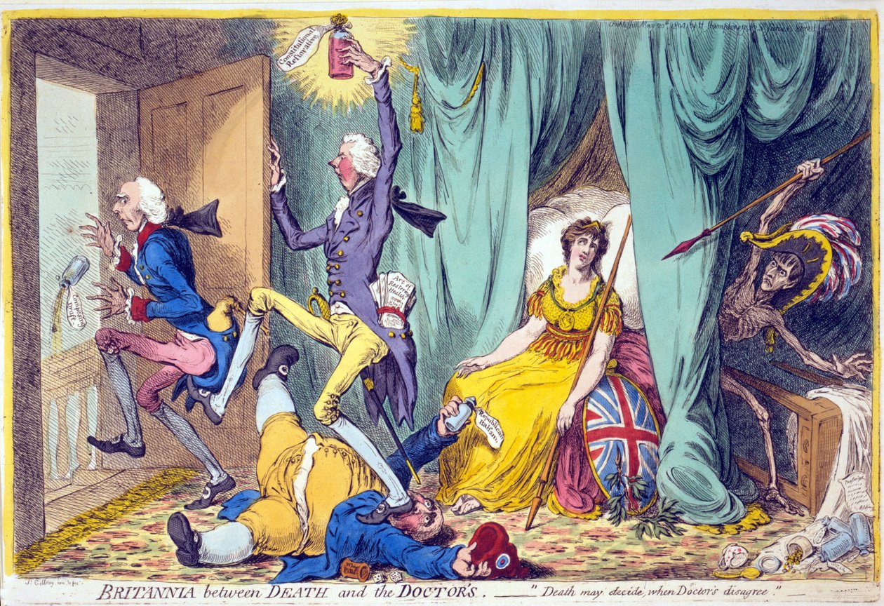 Britannia entre la mort et les médecins, pub. Hannah Humphrey, 20 mai 1804 - James Gillray