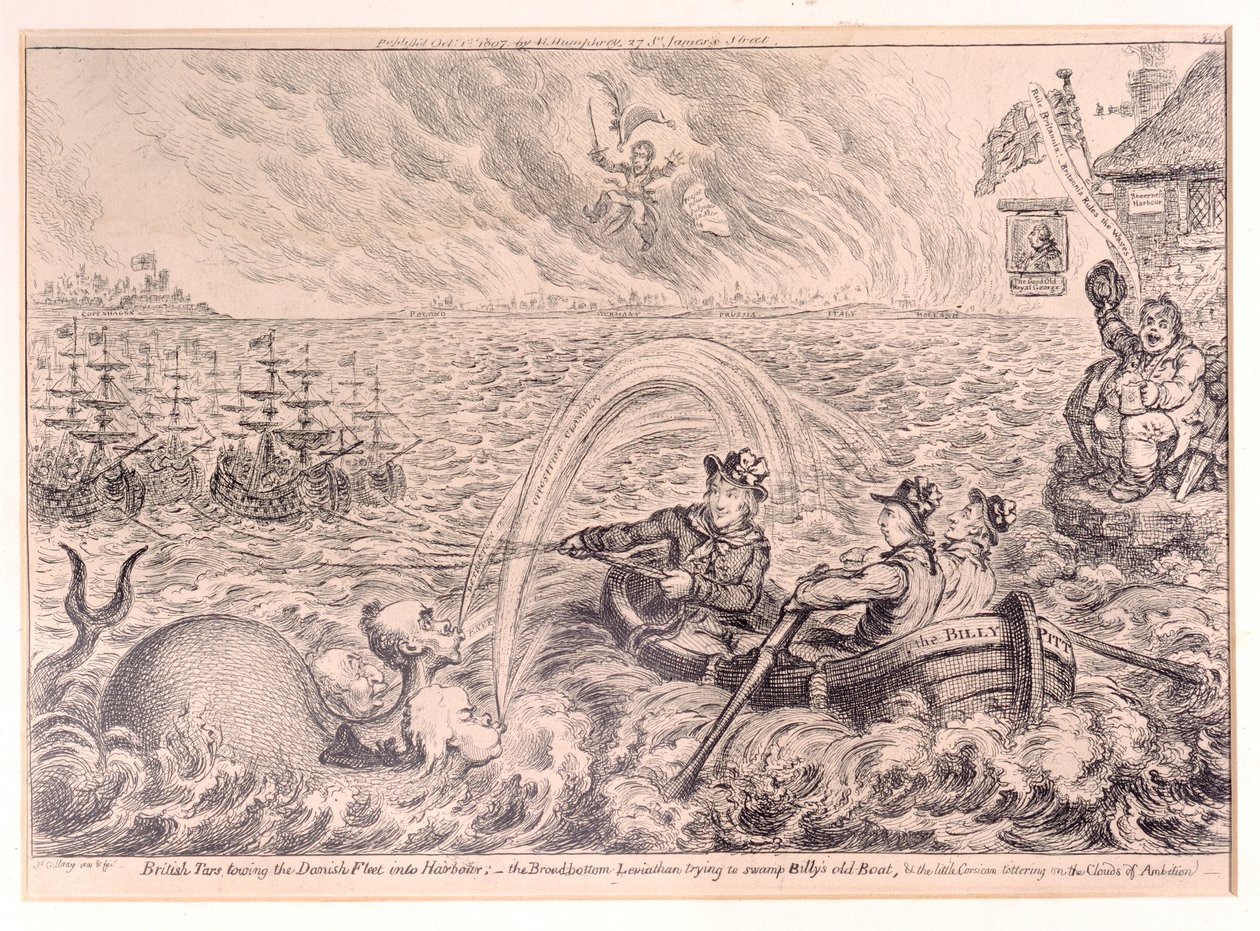 Marins britanniques remorquant la flotte danoise dans le port, 1807 - James Gillray