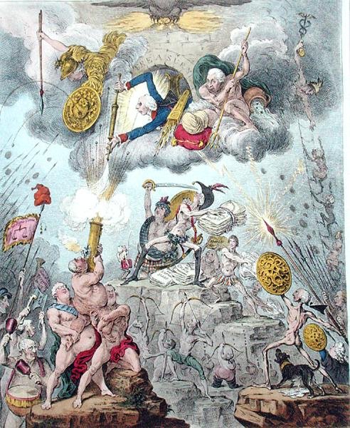 Coalition confédérée, ou Les géants assiégeant le ciel, publié par Hannah Humphrey en 1804 - James Gillray