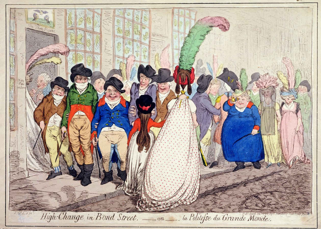 High Change in Bond Street, ou La Politesse du Grande Monde, publié par Hannah Humphrey en 1796 - James Gillray