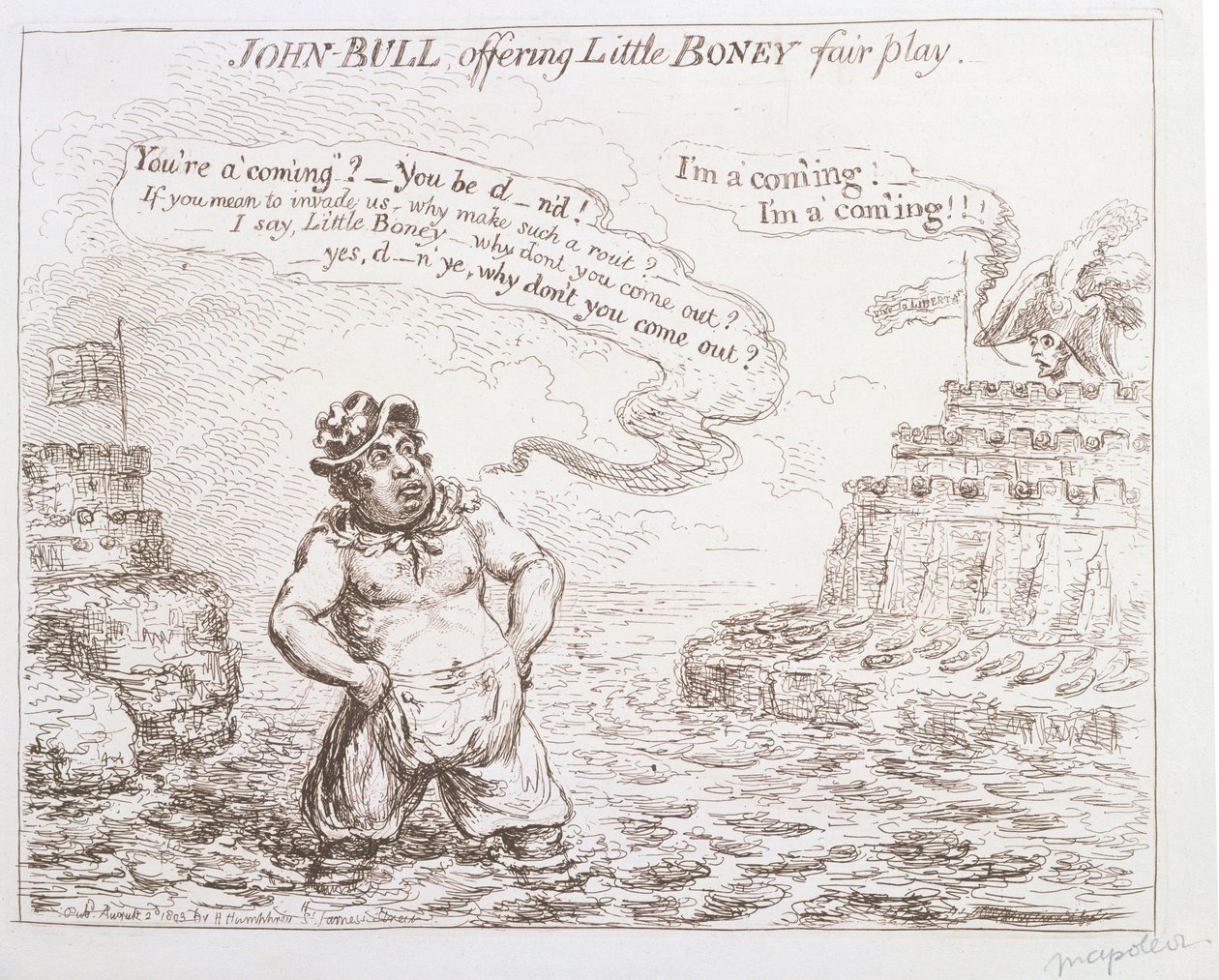 John Bull offrant à Little Boney un jeu équitable, publié par Hannah Humphrey en 1803 - James Gillray