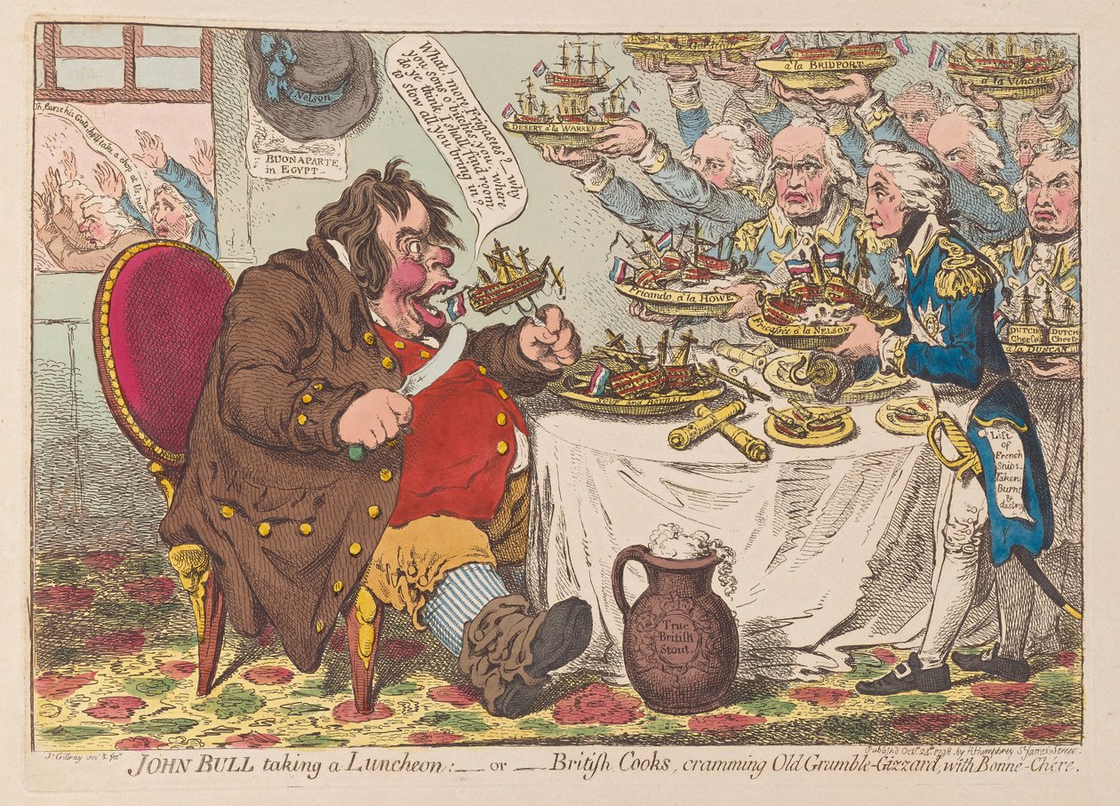 John Bull prenant un déjeuner ou les cuisiniers britanniques bourrant Old Grumble Gizzard de bonne chère, 1798 - James Gillray