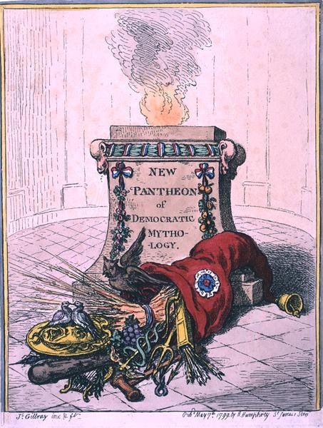 Nouveau Panthéon de la mythologie démocratique, publié par Hannah Humphrey en 1799 (eau-forte coloriée à la main) - James Gillray