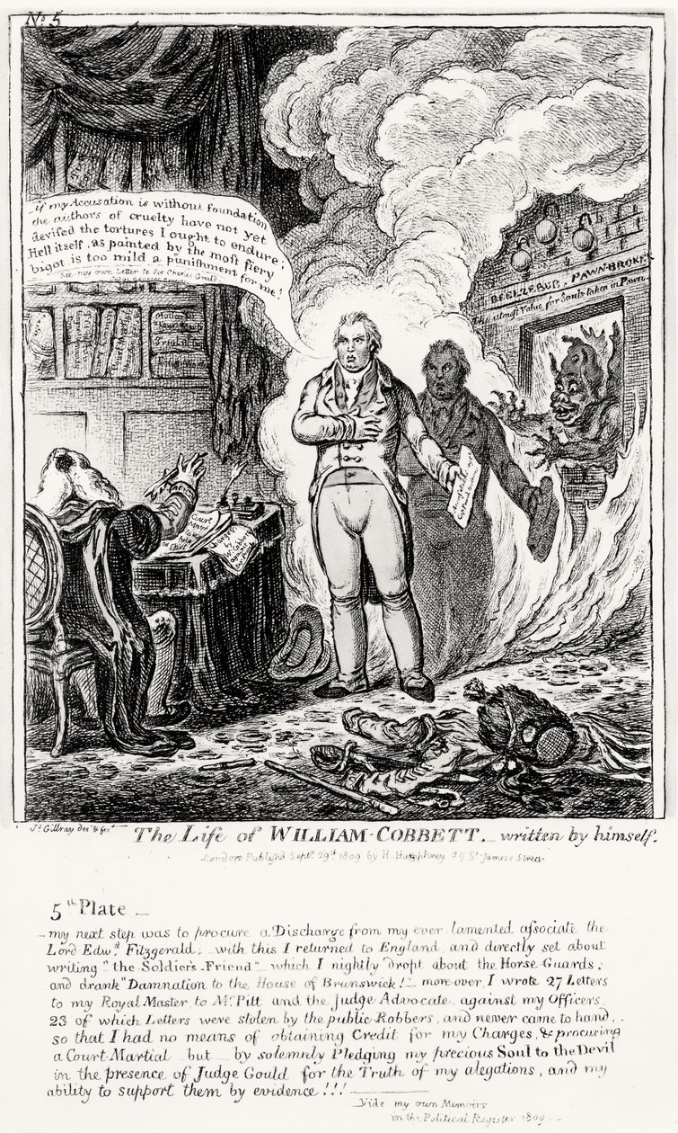 Planche 5, de La Vie de William Cobbett, écrite par lui-même, pub. par H. Humphrey, 1809 - James Gillray