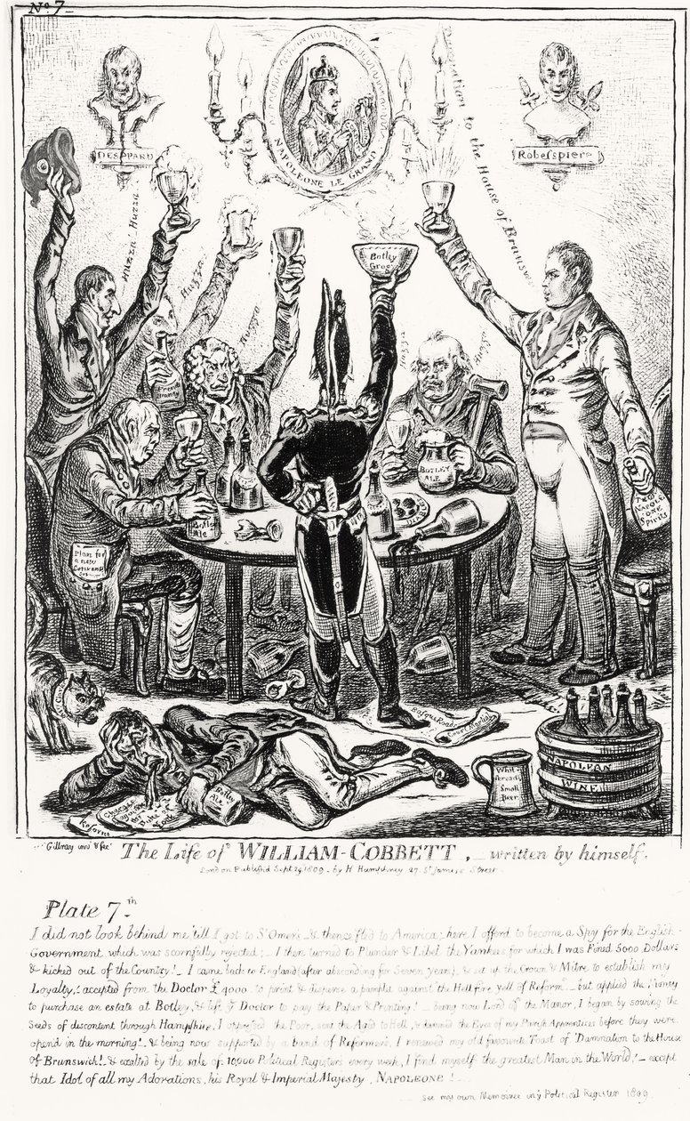 Planche 7, de La Vie de William Cobbett, écrite par lui-même, pub. par H. Humphrey, 1809 - James Gillray