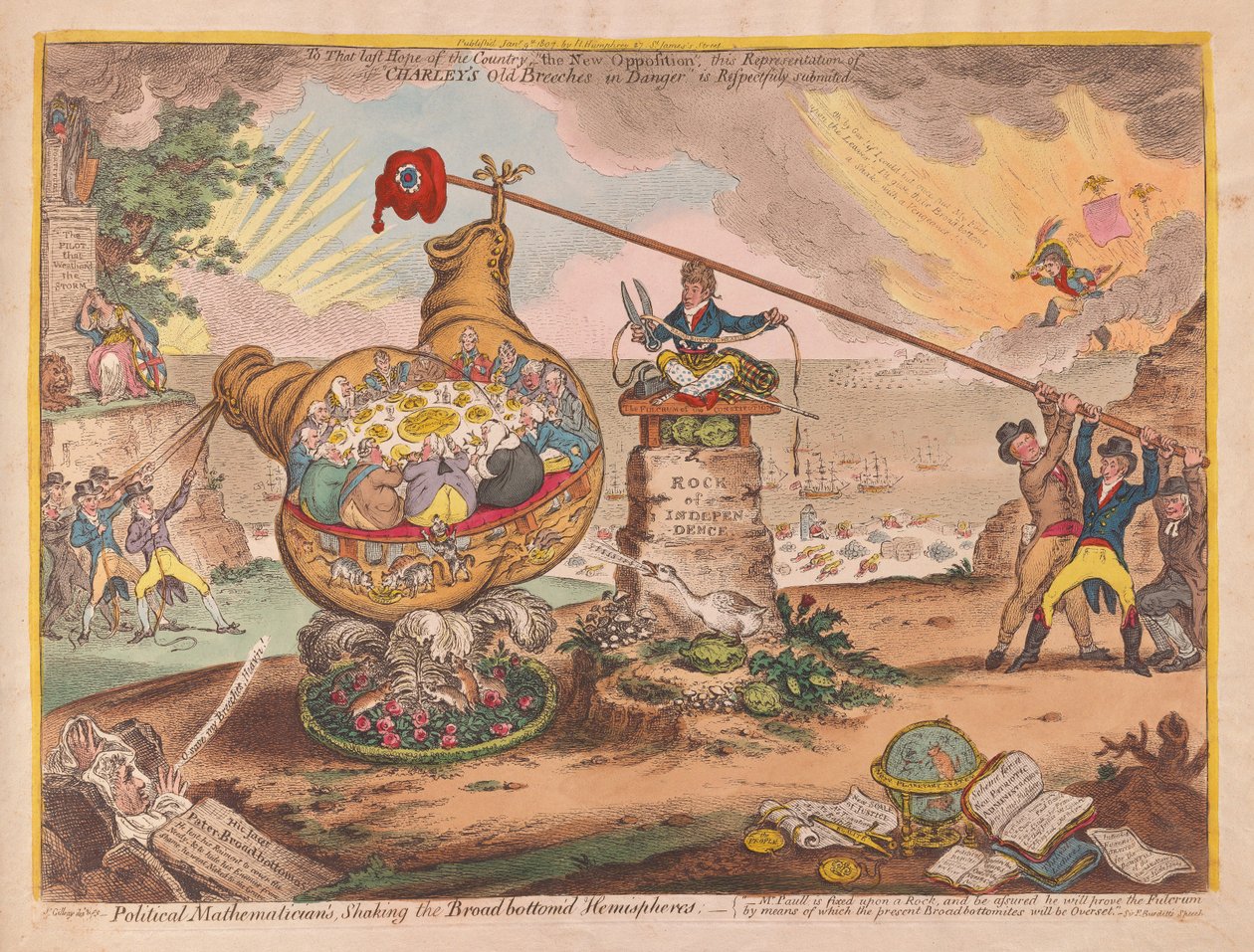 Mathématiciens politiques secouant les hémisphères à fond de planche, publié en 1807 - James Gillray