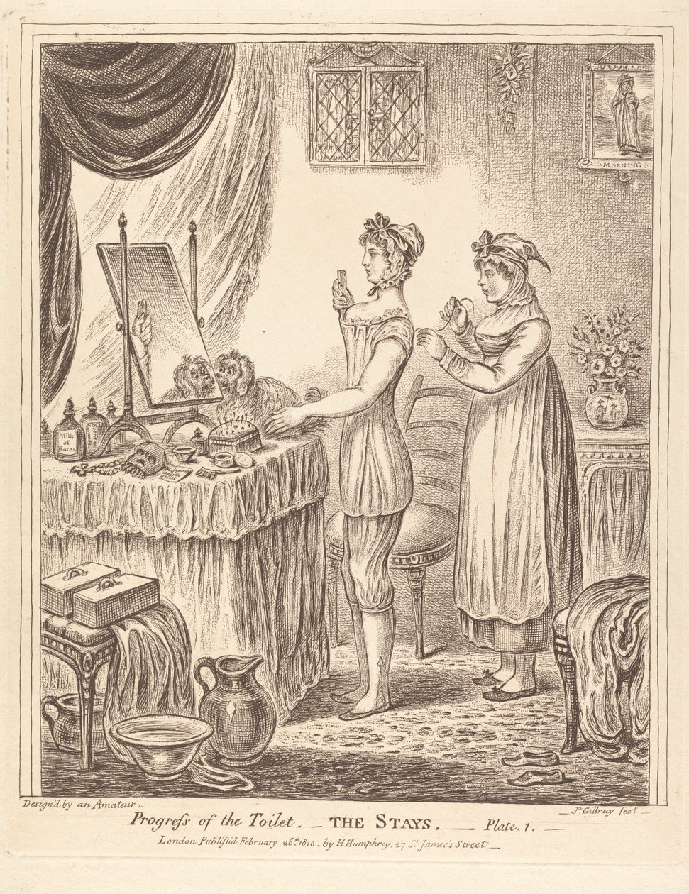 Progrès de la toilette - Le corset, planche I - James Gillray