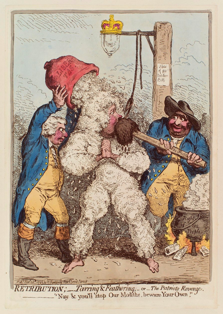 Rétribution : goudronnage et plumage, ou La vengeance du patriote, pub. 1795 - James Gillray