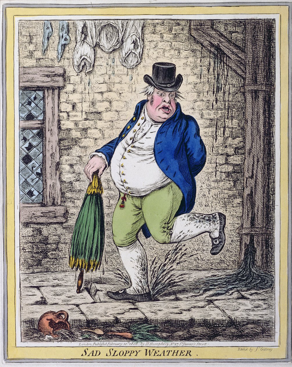 Temps triste et pluvieux, publié par Hannah Humphrey en 1808 - James Gillray