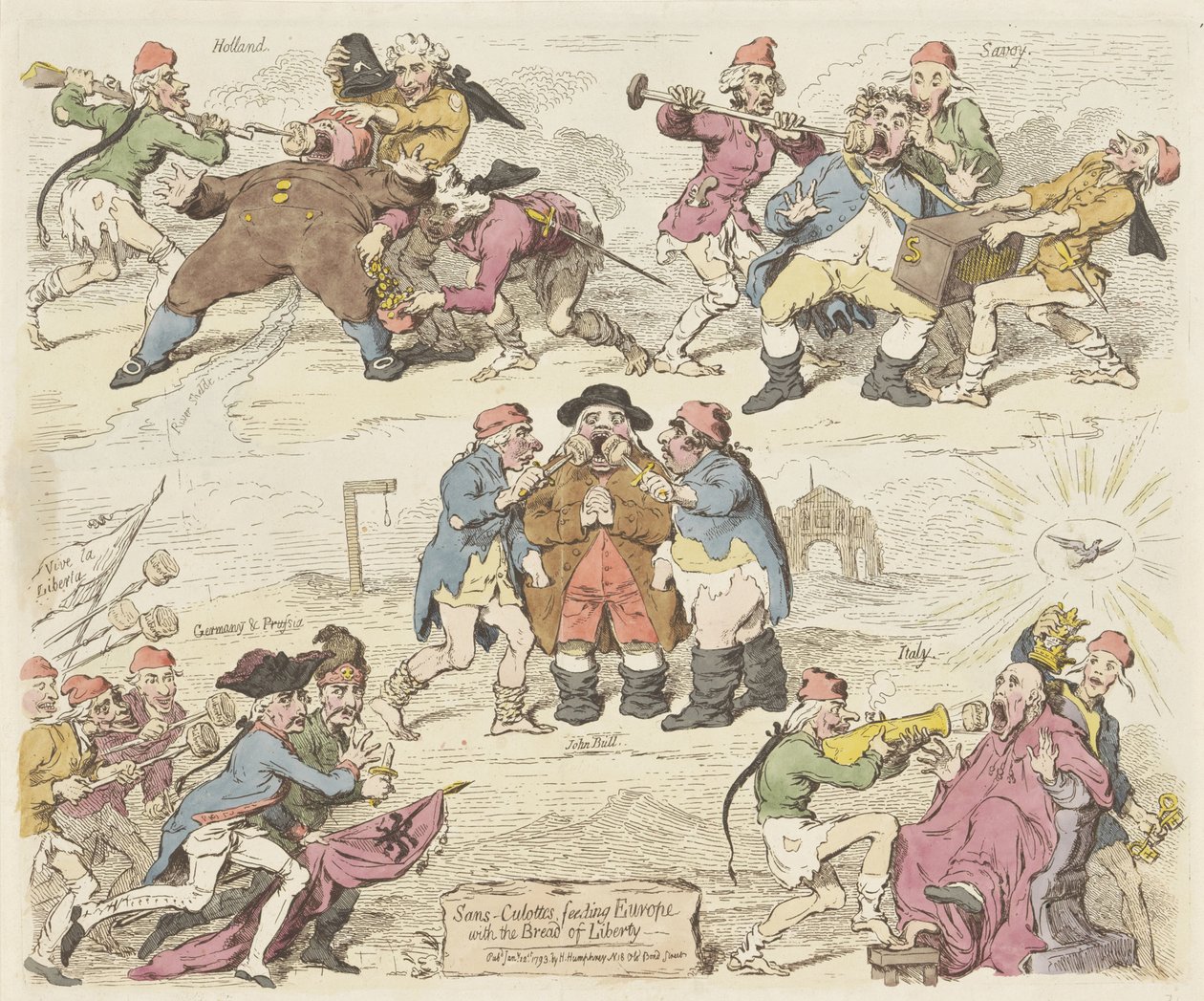 Sansculotten voeden Europa met het brood van de vrijheid, 1793 - James Gillray