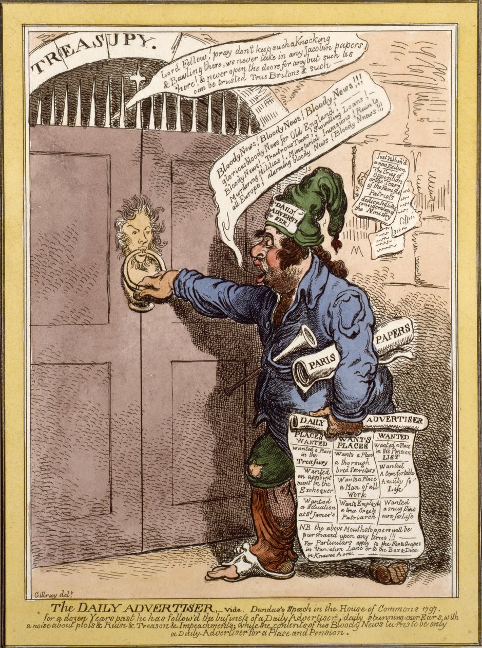 Caricature satirique dans le Daily Advertiser concernant le discours de Dundas à la Chambre des communes, 1797 - James Gillray