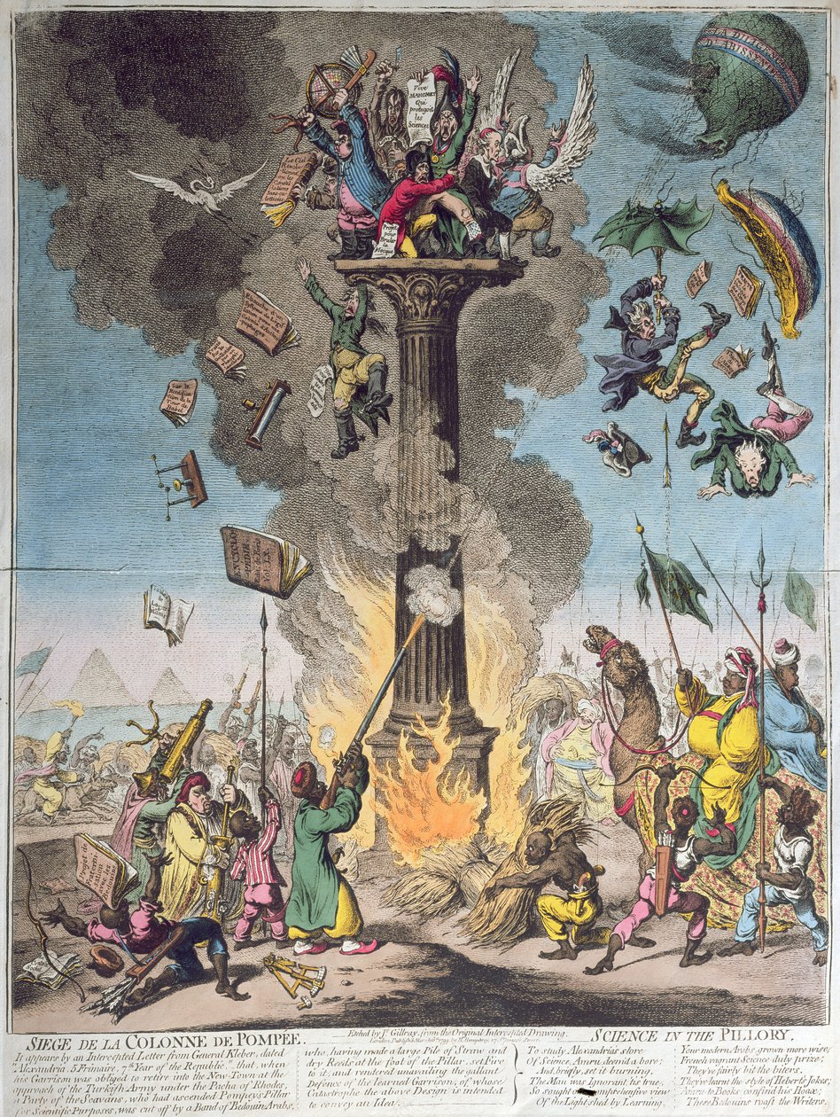 Siège de la Colonne de Pompée, ou La Science au Pilori, publié par H. Humphrey en 1799 - James Gillray