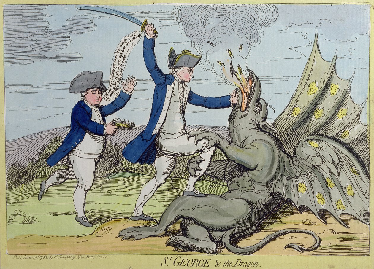 Saint Georges et le dragon, publié par Hannah Humphrey en 1782 - James Gillray