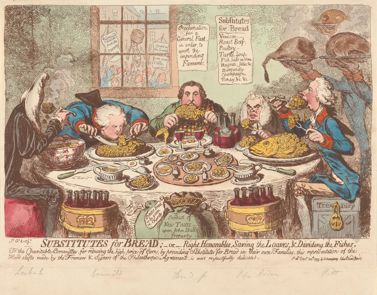 Succédanés du pain - ou - Honorables députés, sauvant les miches et partageant les poissons - James Gillray