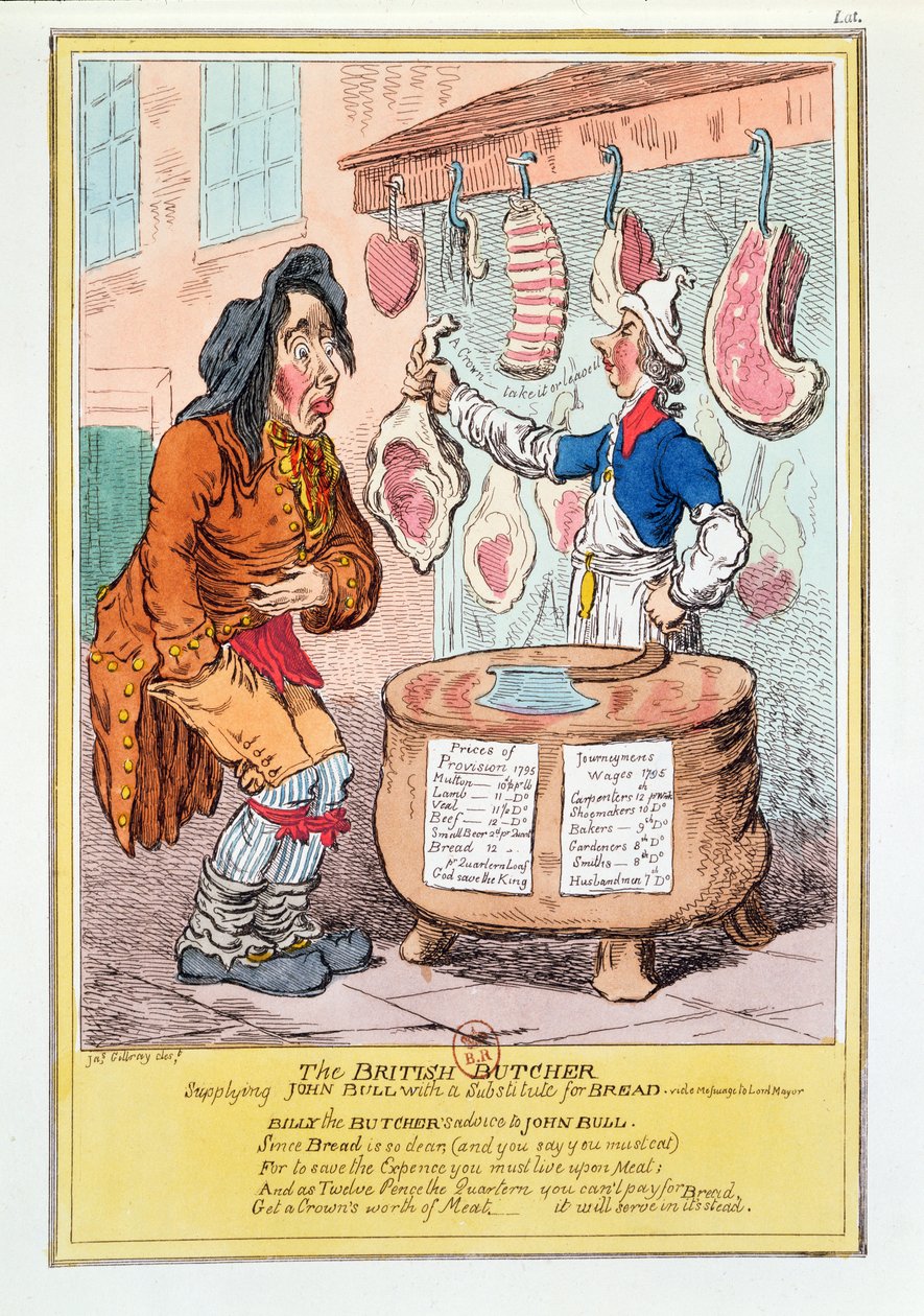 Le Boucher britannique fournissant à John Bull un substitut pour le pain, 1795 - James Gillray