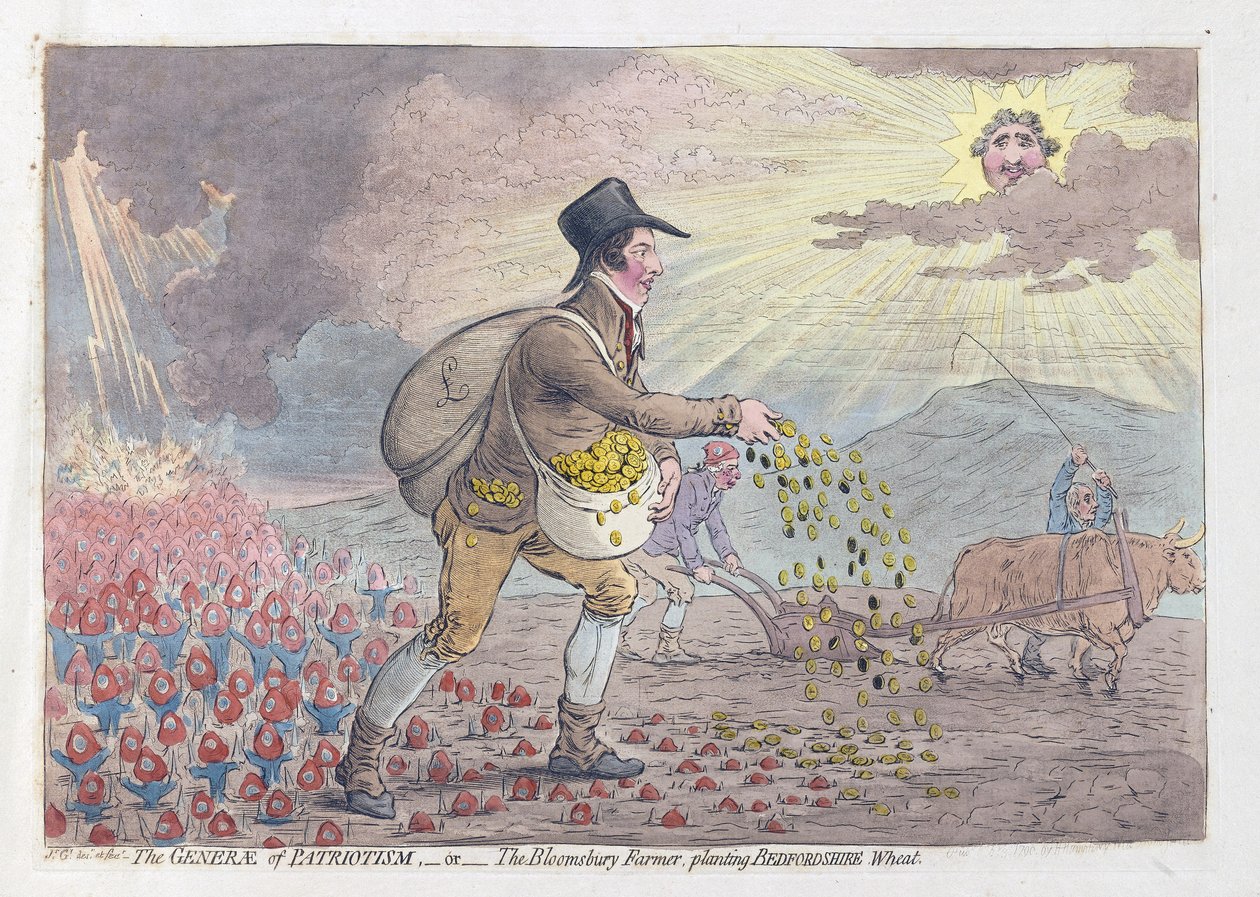 Le Génie du Patriotisme, ou Le Fermier de Bloomsbury plantant du Blé du Bedfordshire - James Gillray