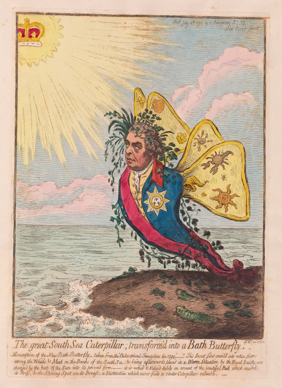 La grande chenille de la mer du Sud, transformée en papillon de Bath, publié en 1792 - James Gillray