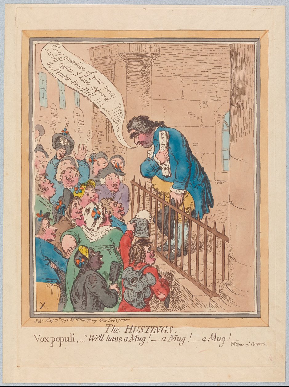 Les tribunes. Vox Populi Nous aurons une chope! Une chope! Une chope!, 1796 - James Gillray
