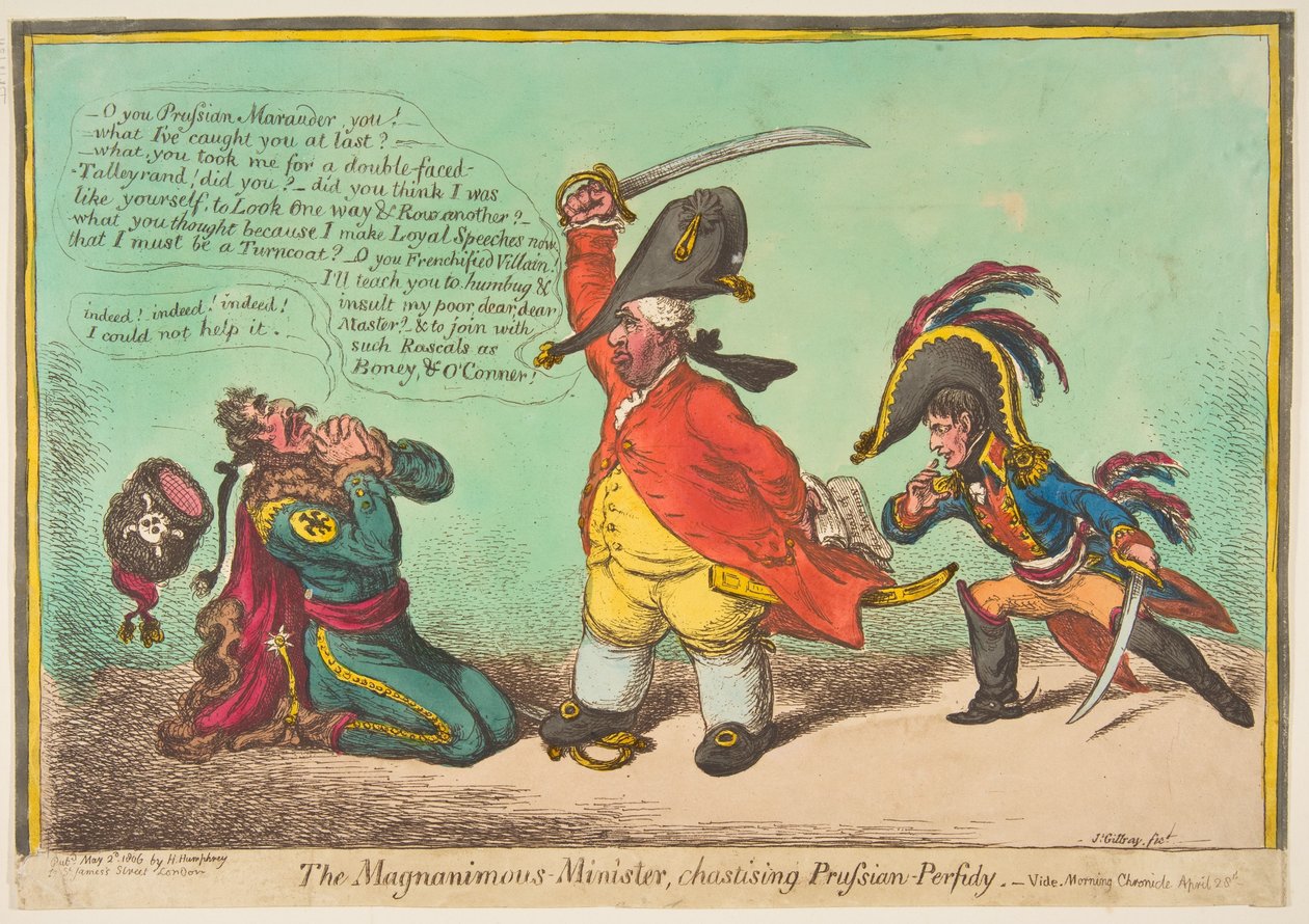 Le Ministre magnanime, châtiant la perfidie prussienne. - voir Morning Chronicle avril..., 2 mai 1806 - James Gillray