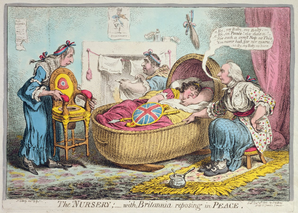 La crèche ! avec Britannia reposant en paix, publié par Hannah Humphrey en 1802 (eau-forte coloriée à la main) - James Gillray