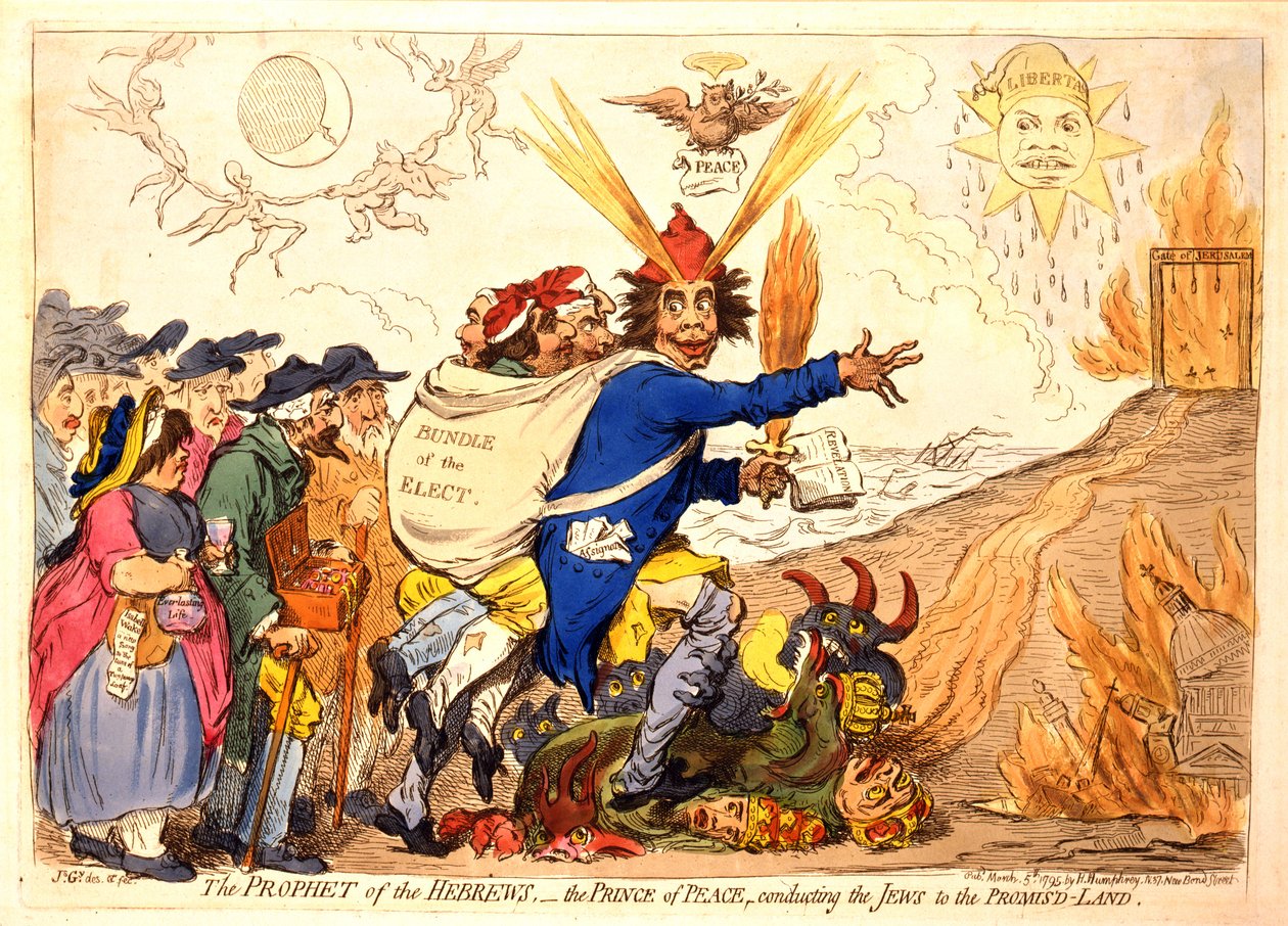Le prophète des Hébreux - le Prince de la Paix conduisant les Juifs vers la Terre Promise, pub. Hannah Humphrey, 1795 - James Gillray