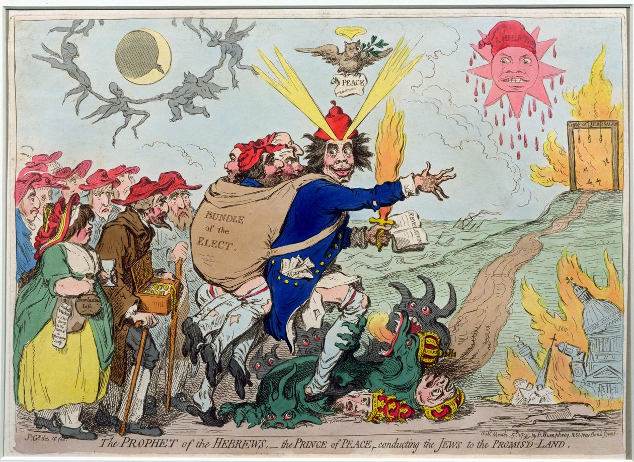 Le Prophète des Hébreux : le Prince de la Paix conduisant les Juifs vers la Terre Promise, publié par Hannah Humphrey en 1795 (eau-forte coloriée à la main) - James Gillray