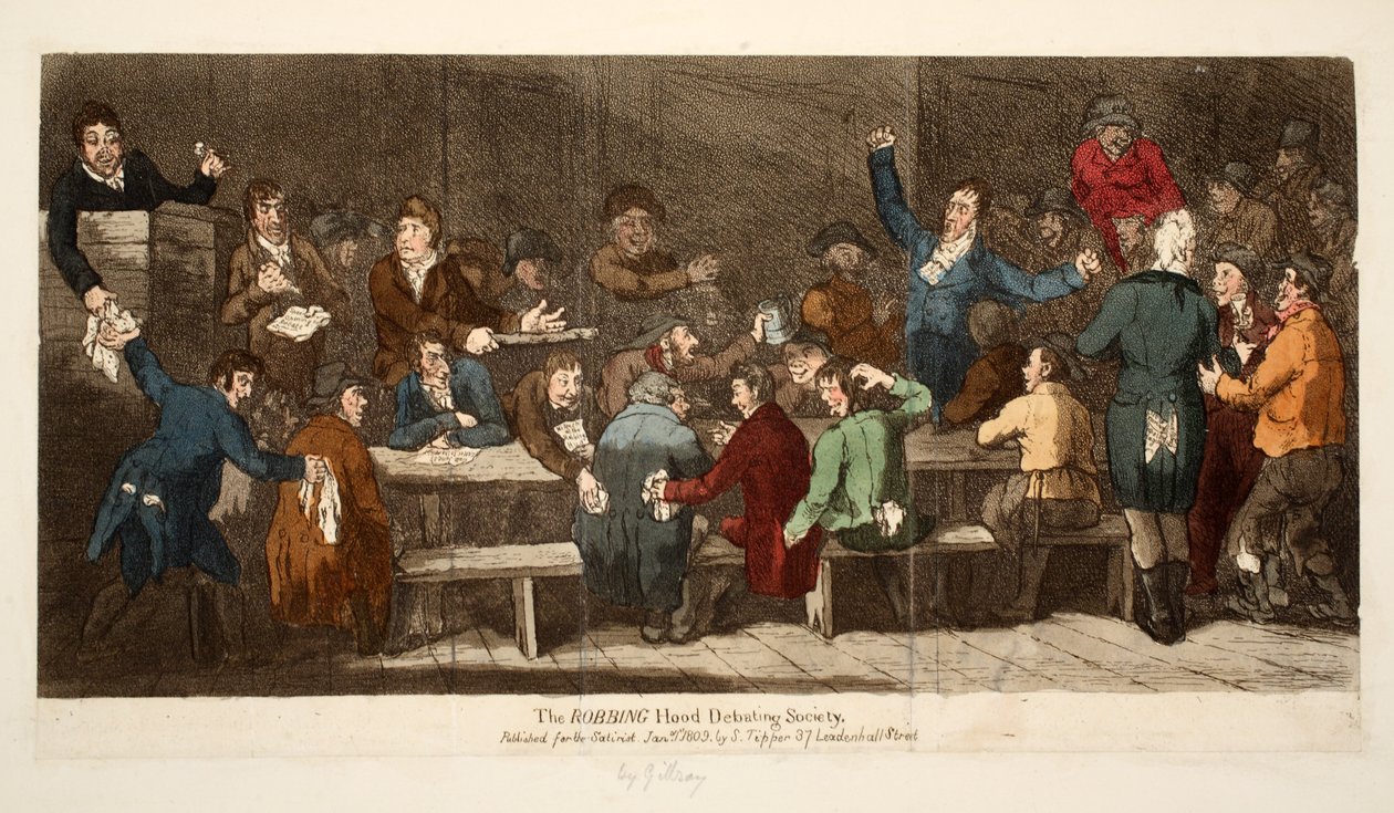 La Société de Débat ROBBING Hood, pub S. Tipper, 1er janvier 1809 - James Gillray
