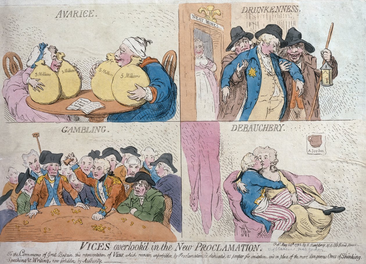 Vices négligés dans la nouvelle proclamation, publié par Hannah Humphrey, 1792 - James Gillray