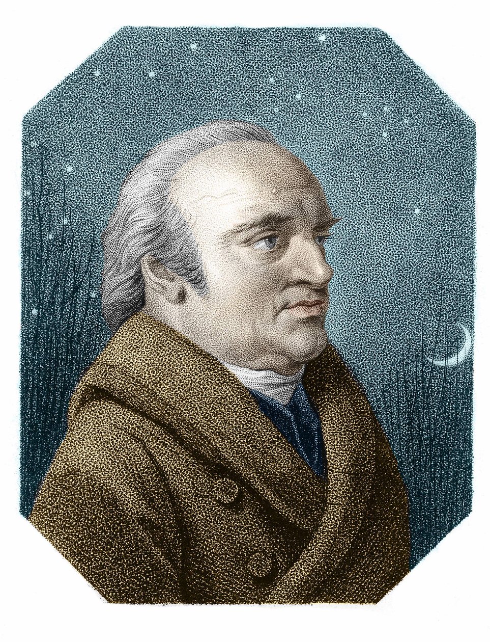 Portrait de William Herschel sur un fond de ciel étoilé - d