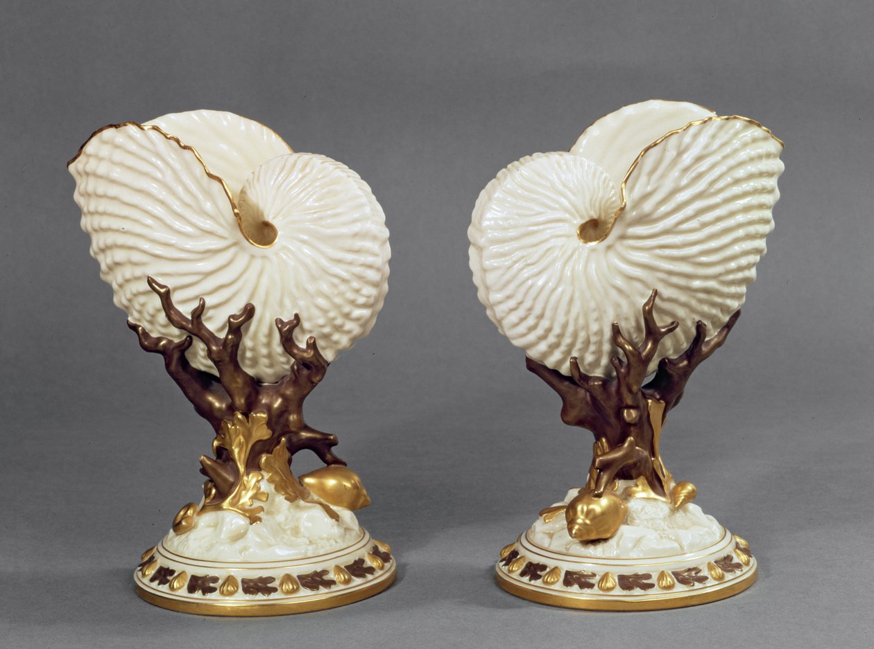 Paire de vases Worcester en forme de coquilles de Nautilus, 1880 - James Hadley