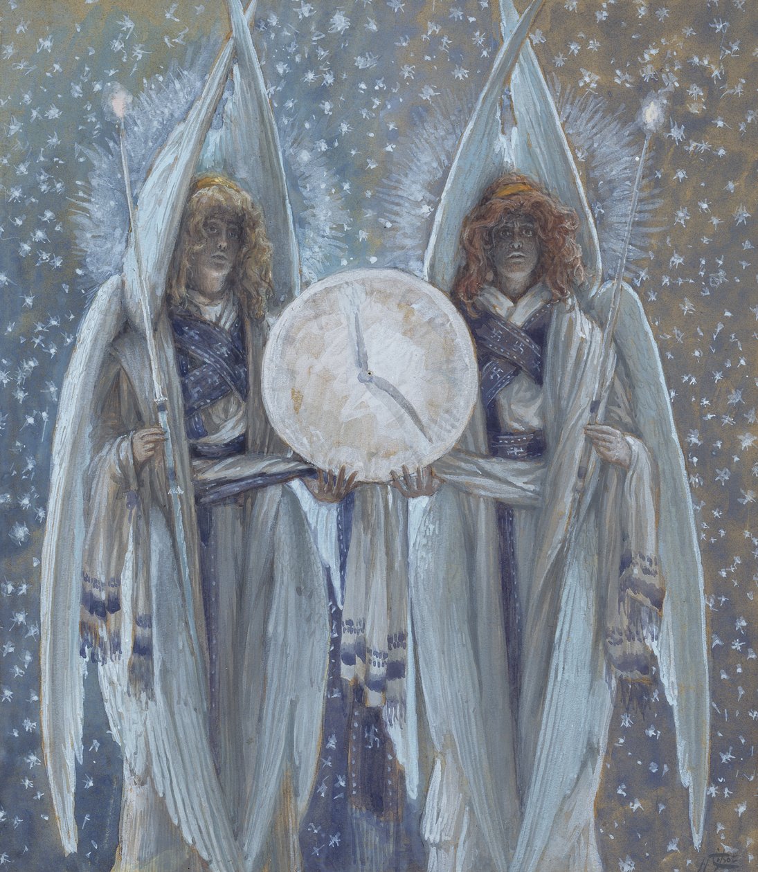 Les anges soutenant un cadran indiquant les heures des différentes scènes de la Passion, illustration de La Vie du Christ, c.1886-94 - James Jacques Joseph Tissot