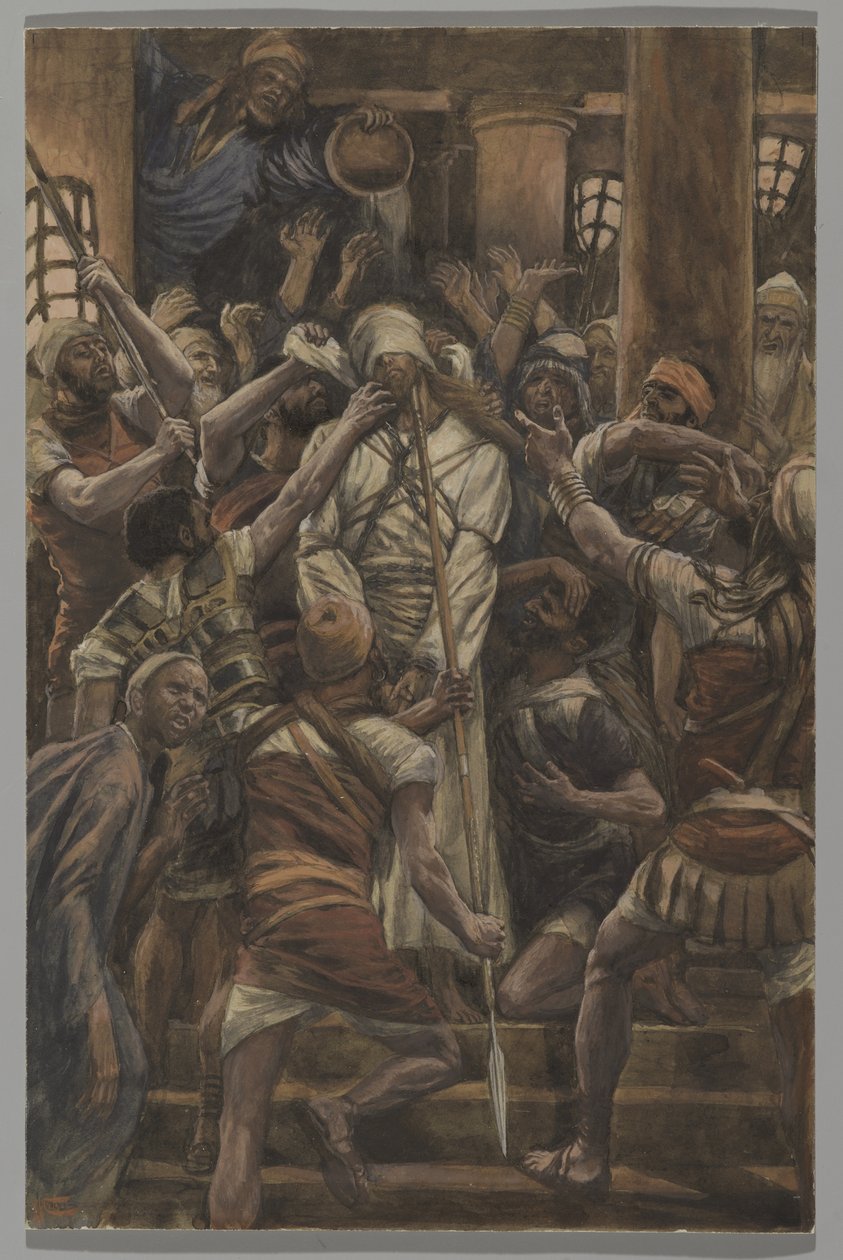 Mauvais traitements dans la Maison de Caïphe, illustration de La Vie de Notre Seigneur Jésus-Christ, 1886-94 - James Jacques Joseph Tissot