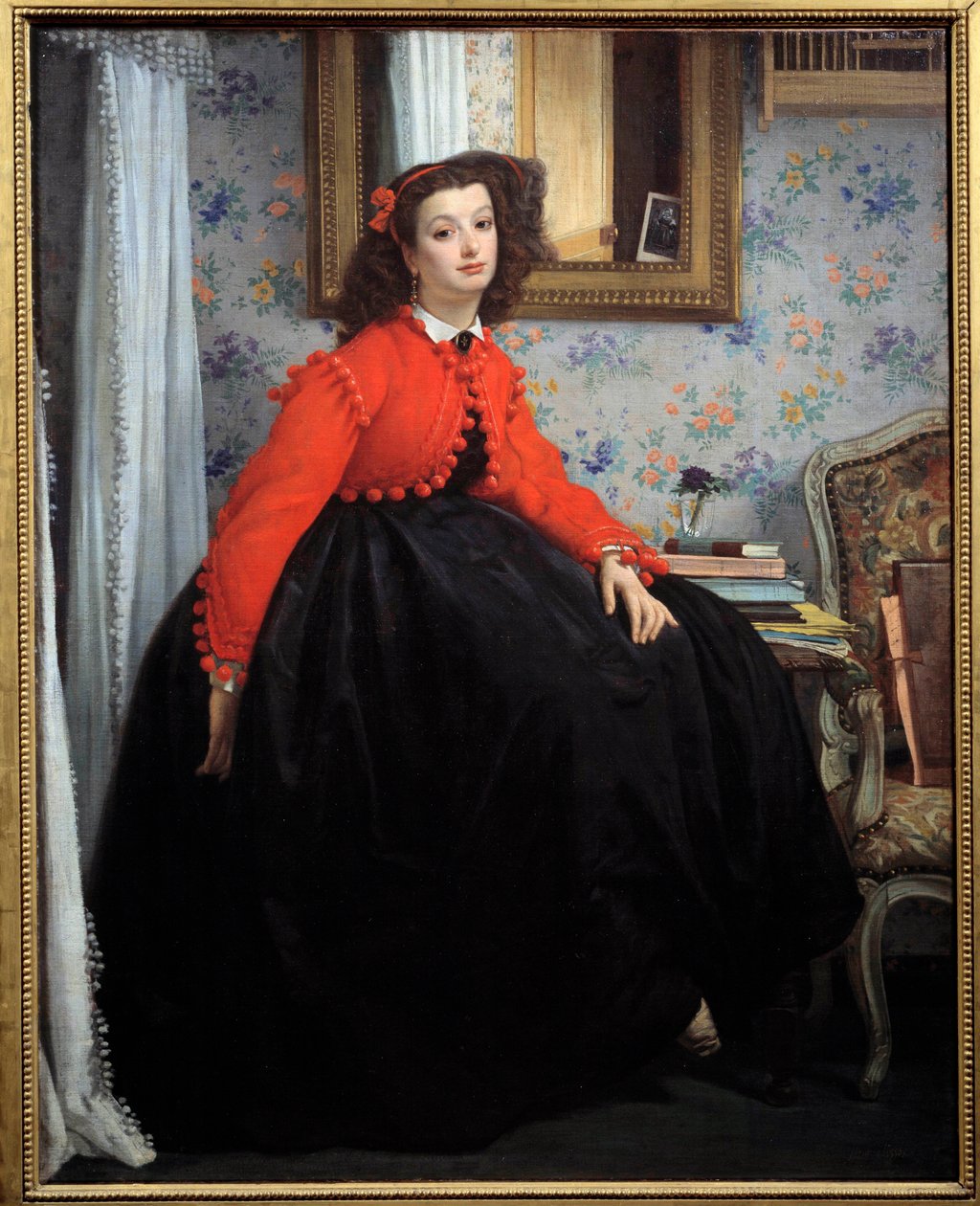 Portrait en pied de Mademoiselle L. L., ou jeune fille en veste rouge - James Jacques Joseph Tissot