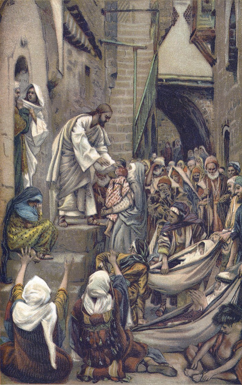 Toute la ville était rassemblée à la porte - Toute la ville était rassemblée à la porte - de "La Vie de Notre Seigneur Jésus-Christ" - 1899 par James Tissot - Et toute la ville était rassemblée à sa porte - Marc 1:33 - La Vie de Notre Seigneur Jésus-Christ - James Jacques Joseph Tissot