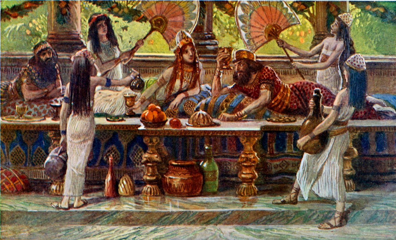 Esther festoie avec le roi - Bible - James Jacques Joseph after Tissot