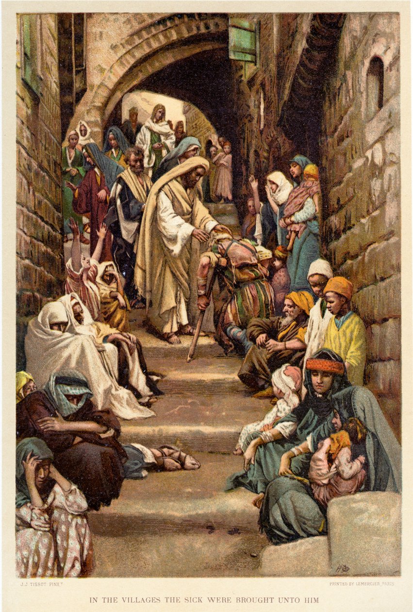 Dans les villages, les malades lui étaient amenés - Bible - James Jacques Joseph after Tissot