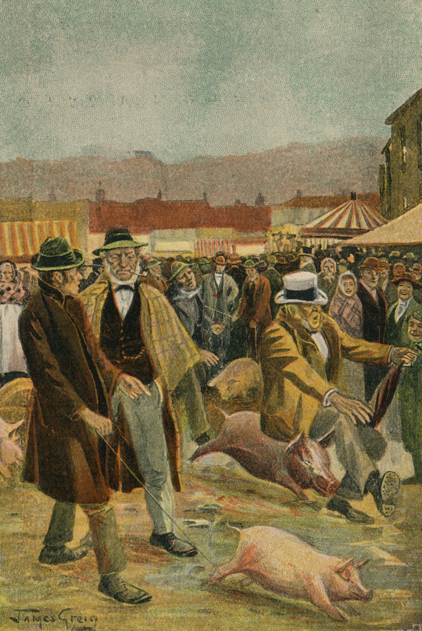 Une foire aux cochons irlandaise (lithographie couleur) - James McGavin Greig