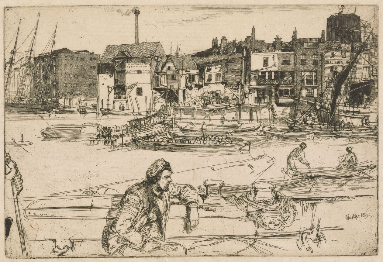 Black Lion Wharf, de la série de la Tamise (Une série de seize eaux-fortes de scènes sur la Tamise et d