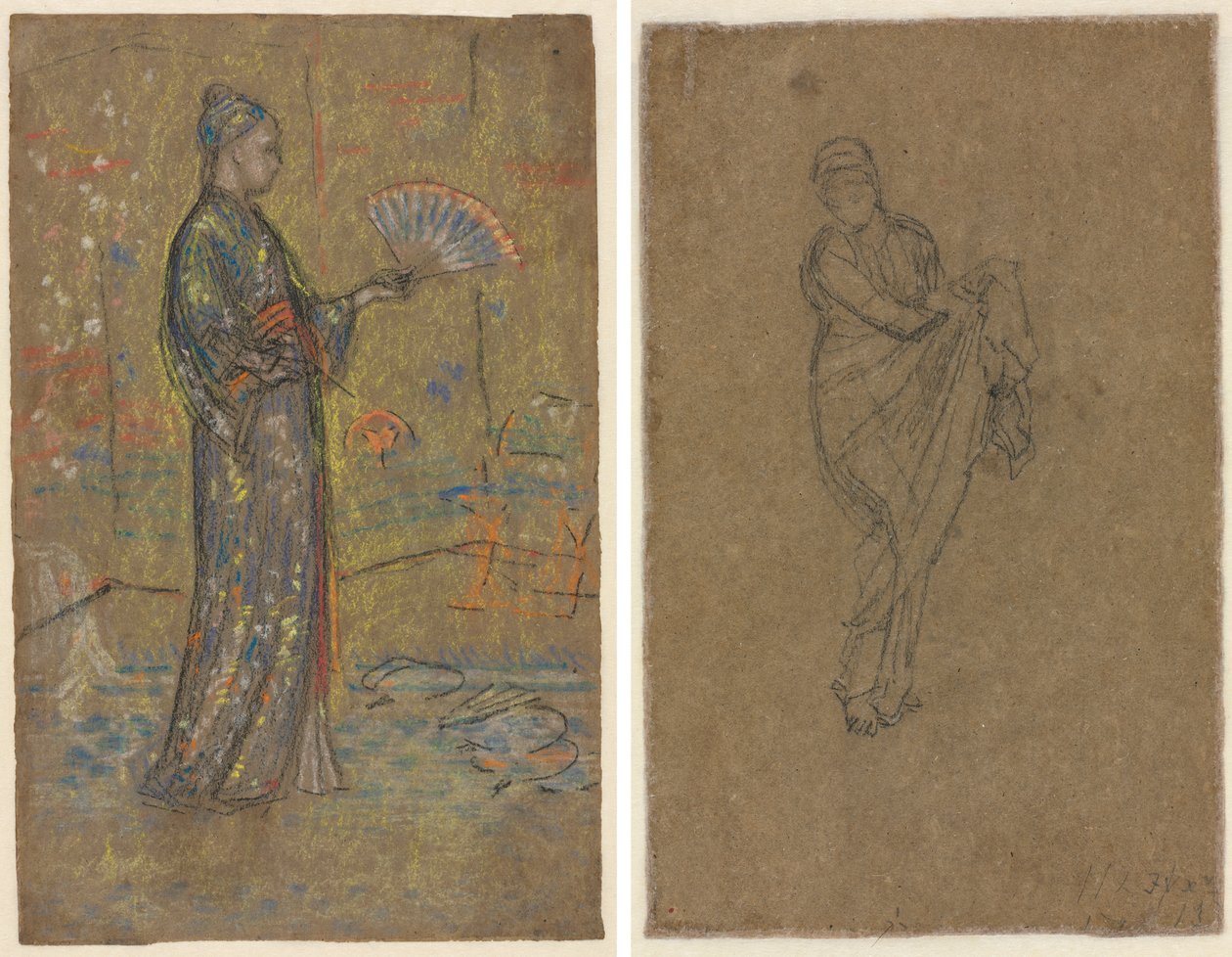 Femme japonaise peignant un éventail (recto) ; femme debout relevant sa robe (verso) - James McNeill Whistler