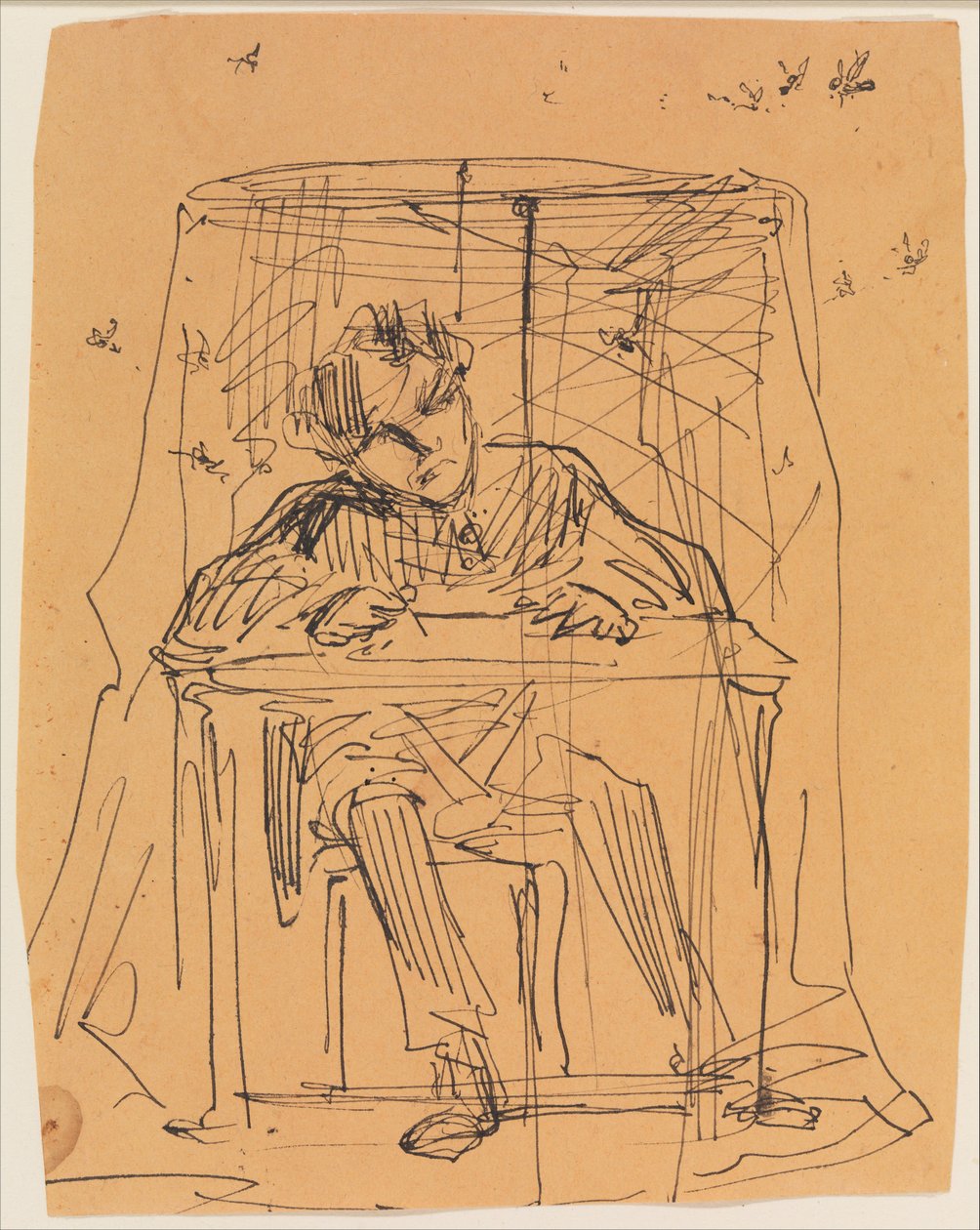 Mann am Tisch unter einem Moskitonetz (aus Skizzenbuch) - James McNeill Whistler