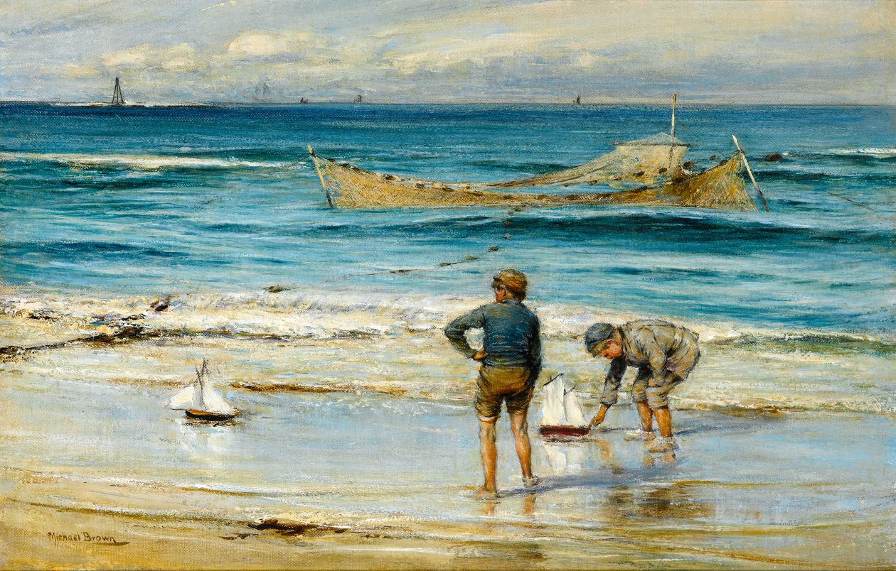 Bateaux jouets à voile sur le rivage - James Michael Brown