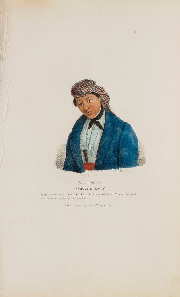 PACHE-E-PO ; Un chef de Pottowattomie, tiré du Portefeuille autochtone - James Otto Lewis