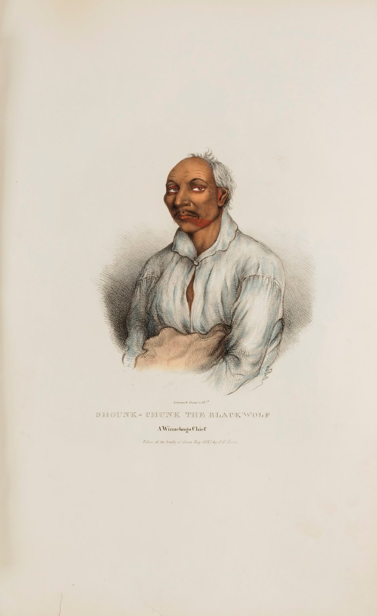 SHOUNK-CHUNK the Black Wolf ; A Winnebago Chief, tiré de The Aboriginal Portfolio - James Otto Lewis