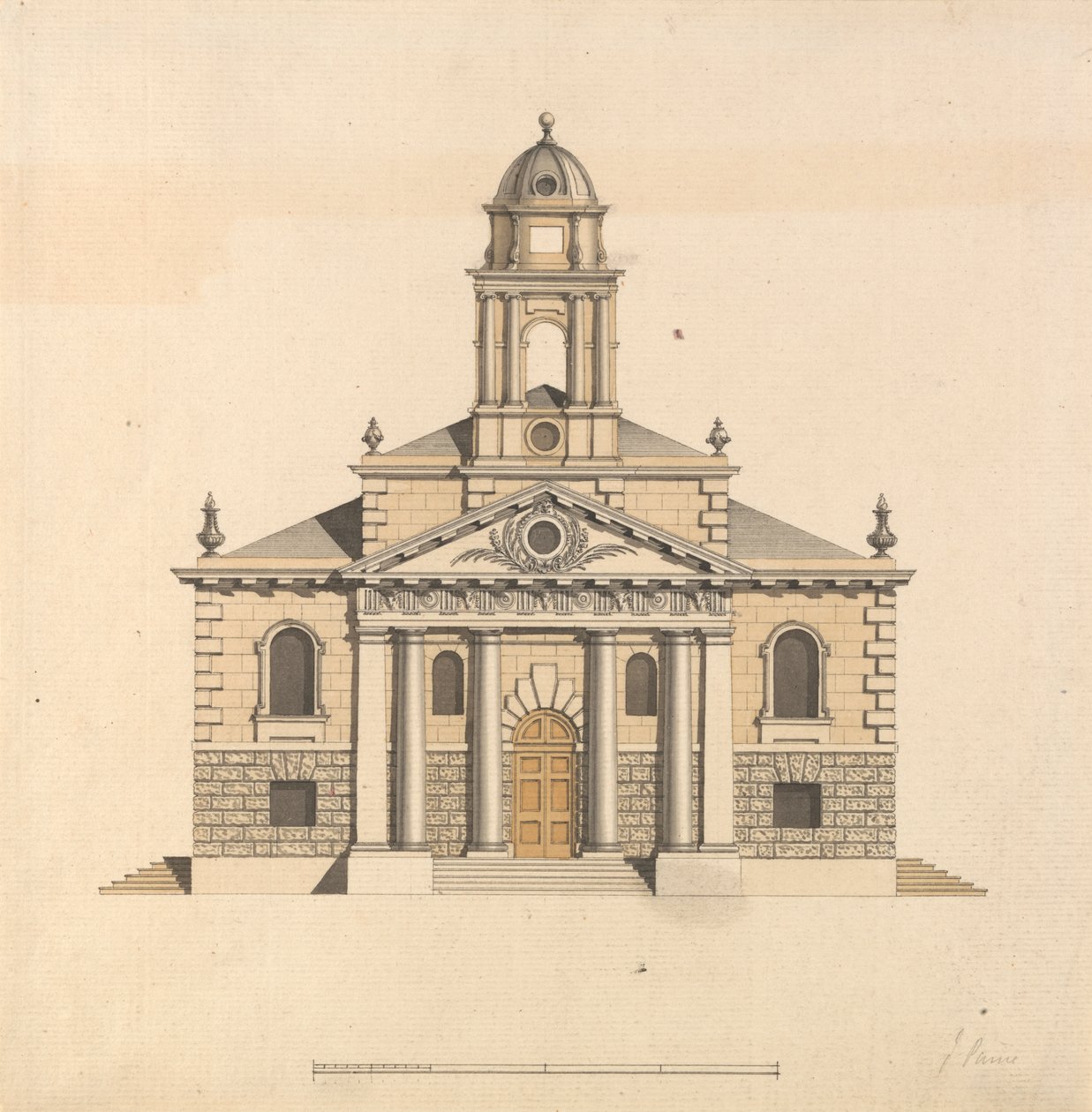 Conception pour une église : élévation de la façade ouest - James Paine