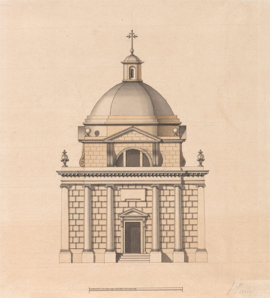 Design pour un temple sur un plan carré avec un dôme : Élévation - James Paine