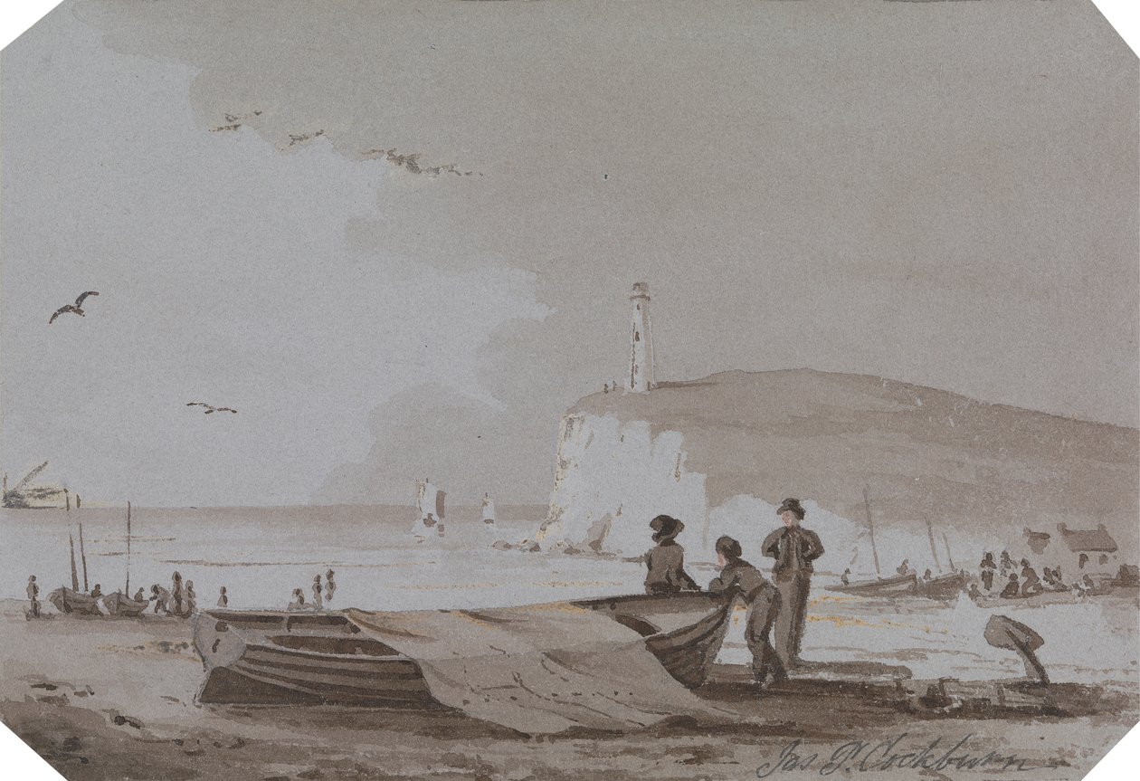 Scène côtière avec Figures, Bateaux, Phare, etc. - James Pattison Cockburn