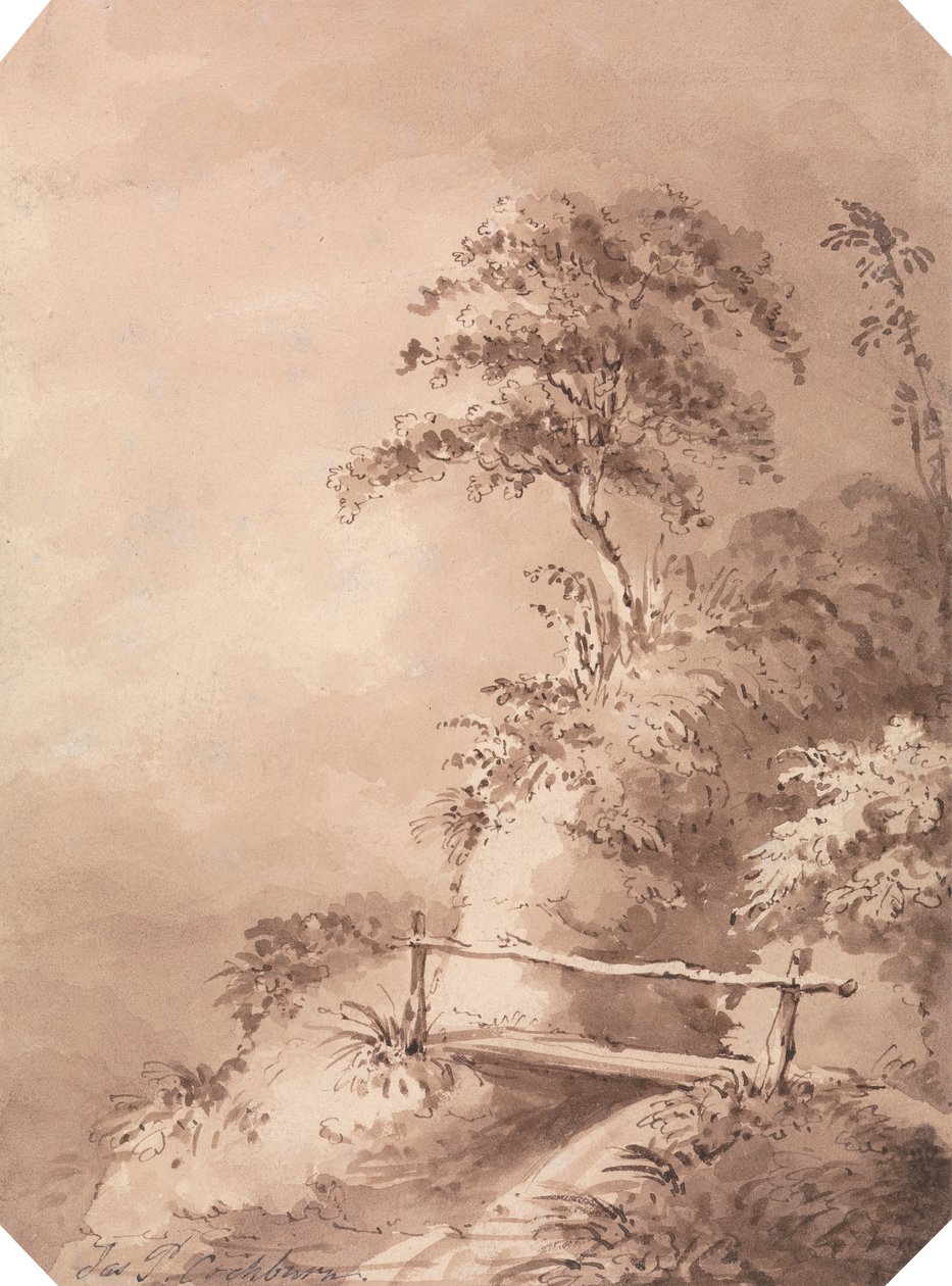 Passerelle sur un ruisseau vallonné - James Pattison Cockburn